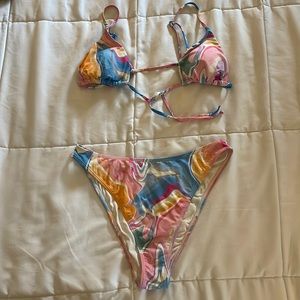 PacSun LA Hearts Multi Color Bikini, M bottoms S top